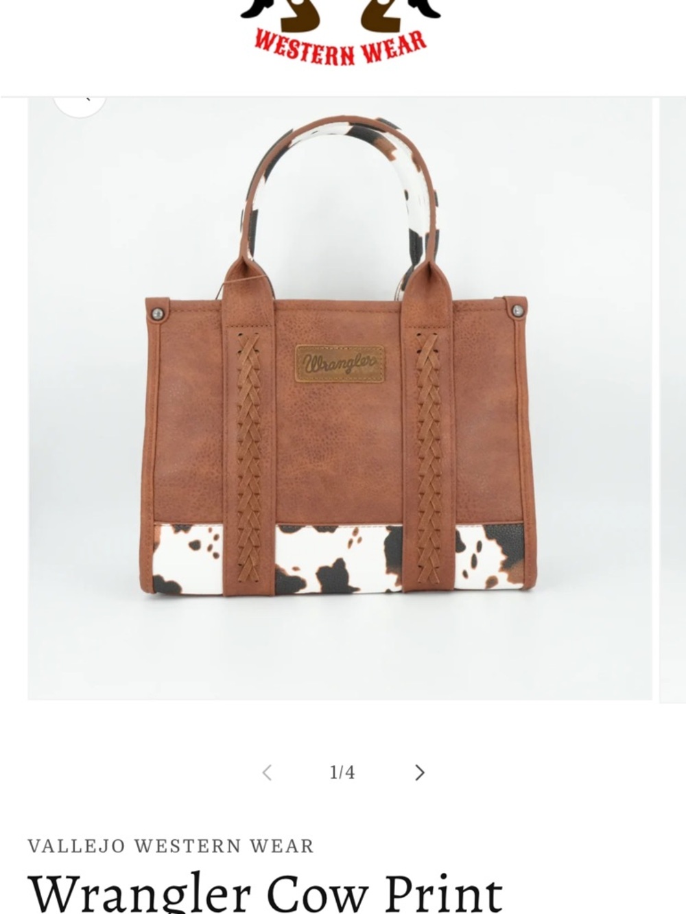 Wrangler Brown and White Cow-Print Tote